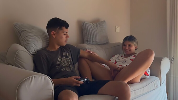 Stepsister Interrupts Gaming Session With Steamy Sexual Encounter